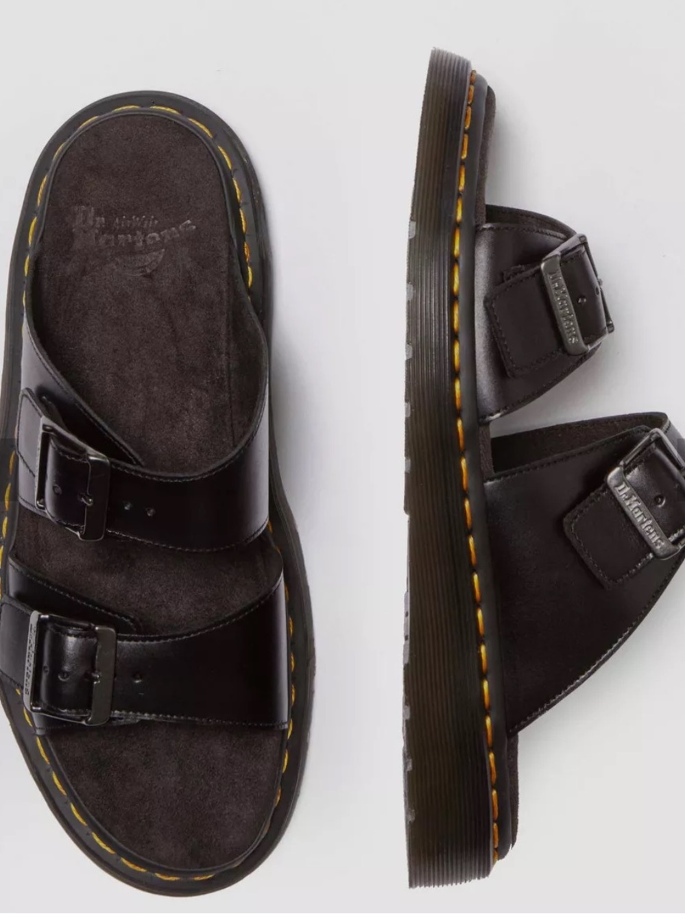 Dr. Martens Josef Black Leather Two-Buckle Slide Sandals